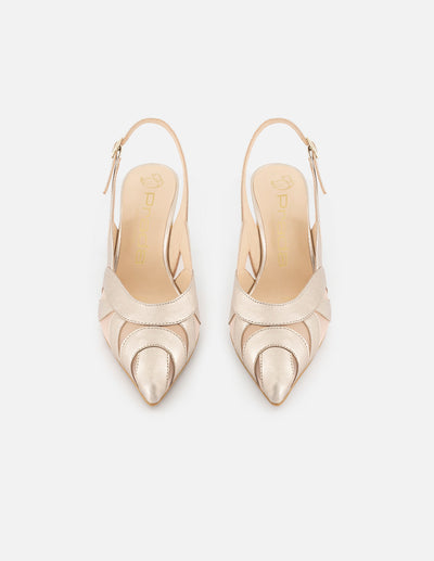Zapatilla de piel metalizada para mujer color nude con detalles de rejilla