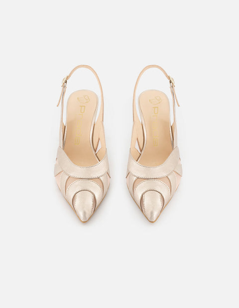 Zapatilla de piel metalizada para mujer color nude con detalles de rejilla