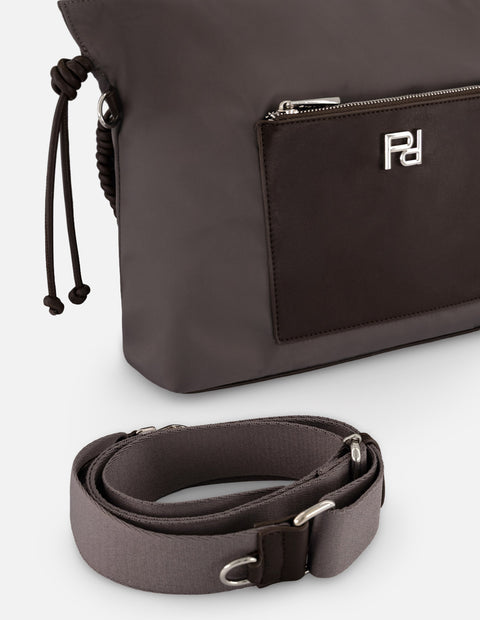 Bolso de hombro beige nylon para mujer con asa trenzada
