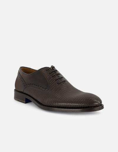 Oxford en piel florantik con grabado tipo tejus color marrón para hombre