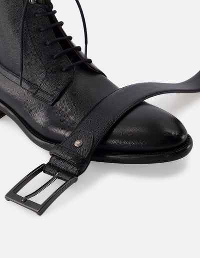 Botin de cordones en piel bombeada color negro  para hombre