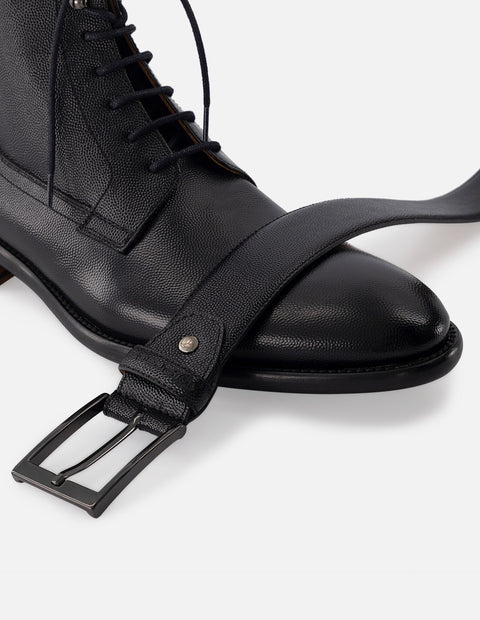 Botin de cordones en piel bombeada color negro  para hombre
