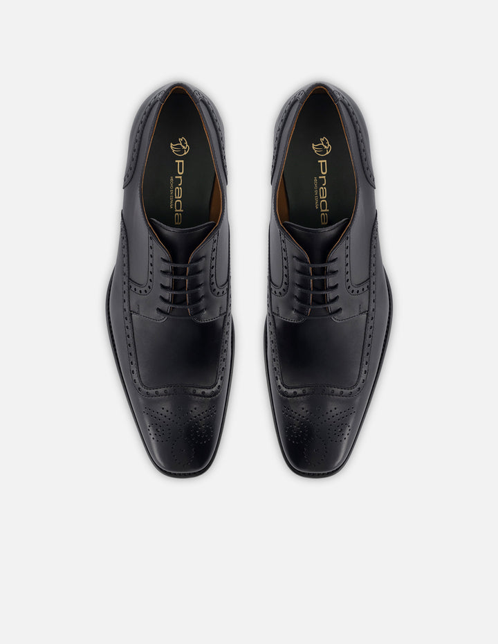 Blucher de piel color negro con picado María para hombre