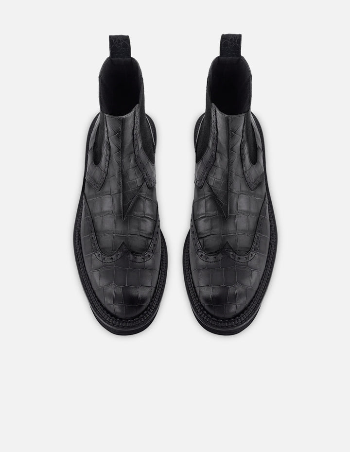 BotÍn chelsea de piel color negro con grabado tipo coco  para hombre