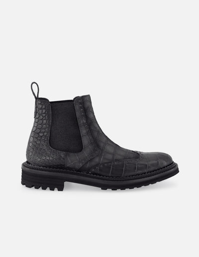 BotÍn chelsea de piel color negro con grabado tipo coco  para hombre