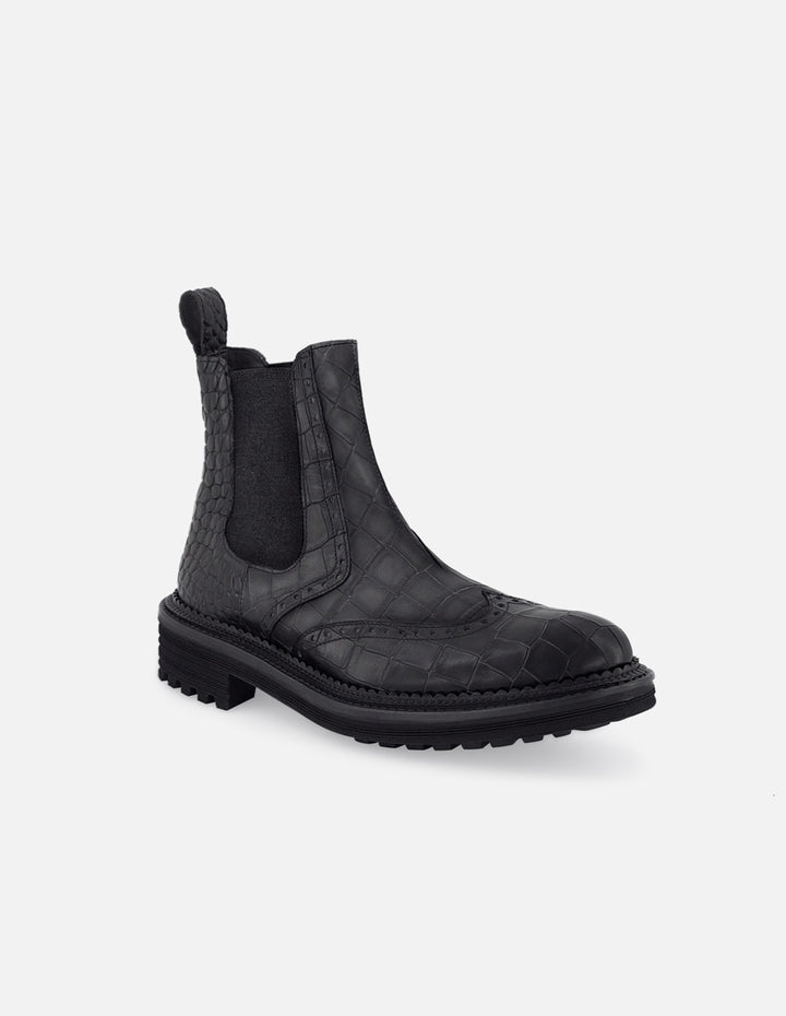 BotÍn chelsea de piel color negro con grabado tipo coco  para hombre