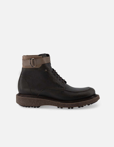 Botin de cordones en piel napa color kaki con detalles de ensombrecidos para hombre