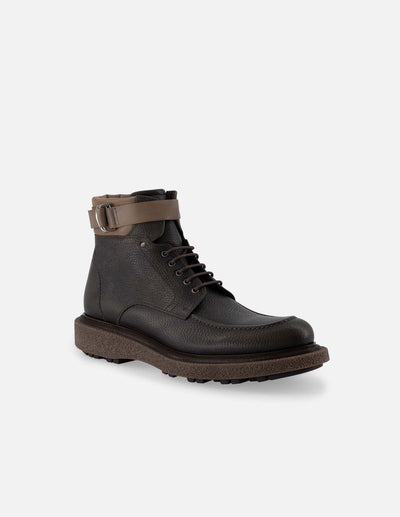 Botin de cordones en piel napa color kaki con detalles de ensombrecidos para hombre