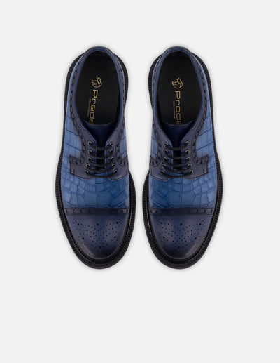 Blucher en piel napa con grabado tipo coco color azul para hombre