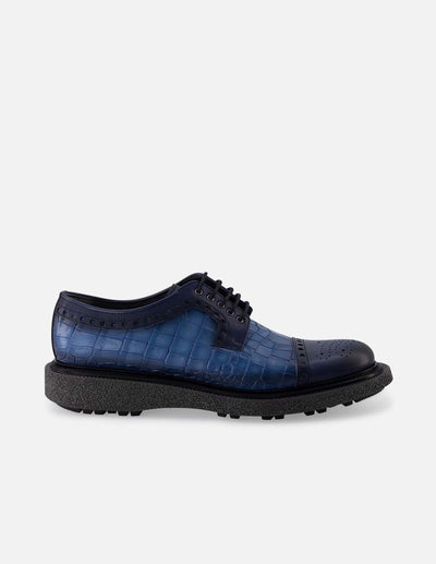 Blucher en piel napa con grabado tipo coco color azul para hombre