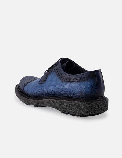 Blucher en piel napa con grabado tipo coco color azul para hombre