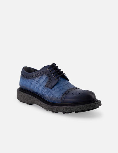 Blucher en piel napa con grabado tipo coco color azul para hombre