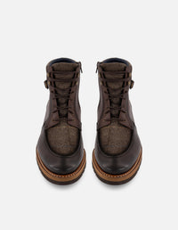 Botines café piel y textil para hombre con hebilla lateral