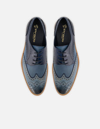 Blucher en piel napa color azul con sombreado y  picado María para hombre