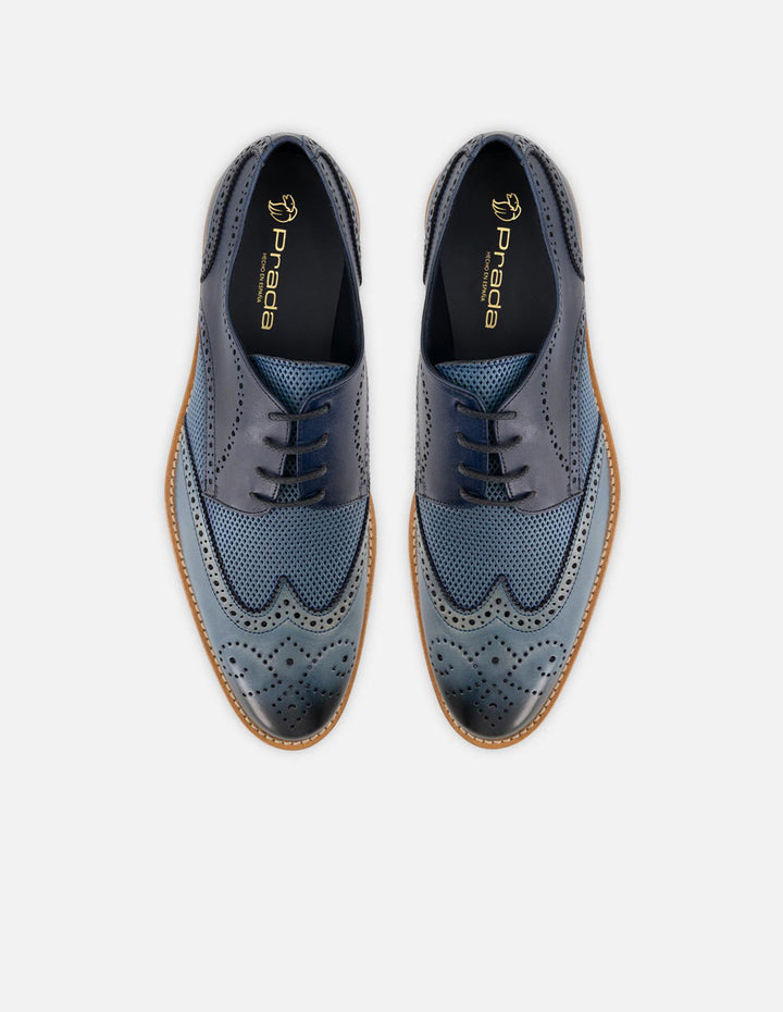 Blucher en piel napa color azul con sombreado y  picado María para hombre