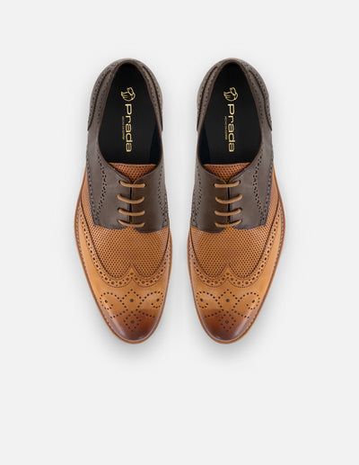 Blucher en piel napa color cuero con sombreado y picado María para hombre
