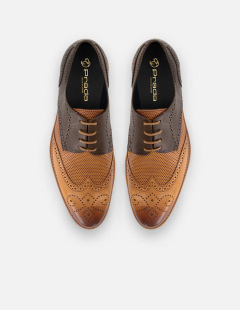 Blucher en piel napa color cuero con sombreado y picado María para hombre