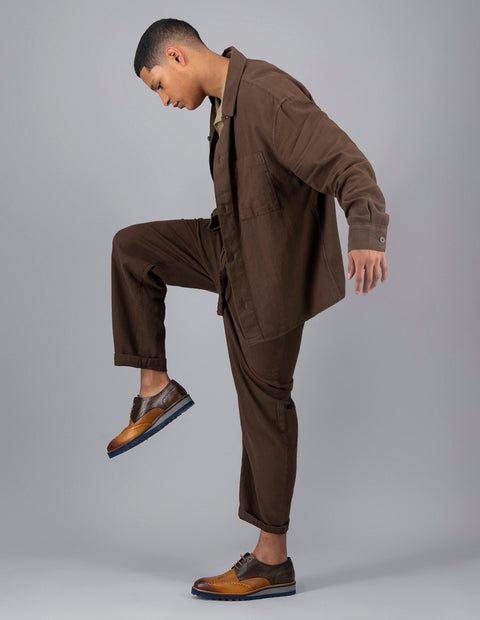 Blucher en piel napa color cuero con sombreado y picado María para hombre