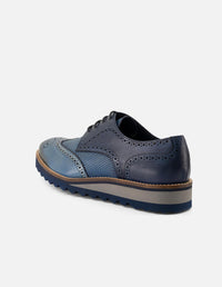 Blucher en piel napa color azul con sombreado y  picado María para hombre