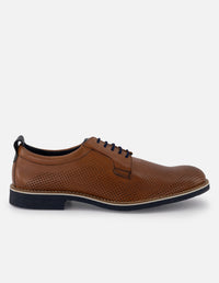 Blucher en piel napa picada color cuero  para hombre