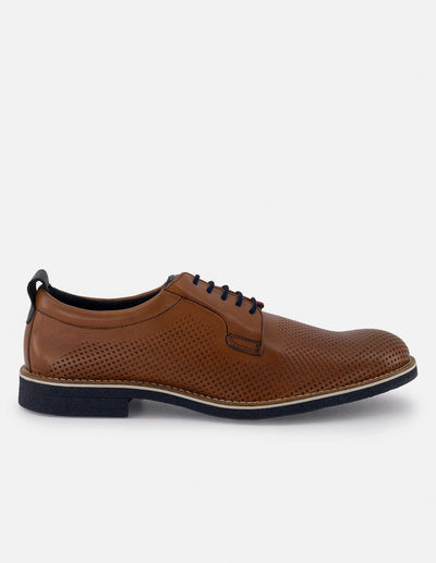 Blucher en piel napa picada color cuero  para hombre