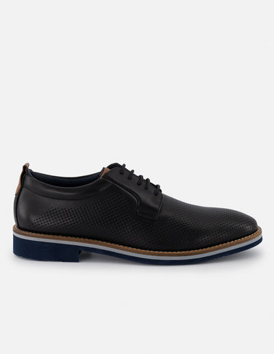 Blucher en piel napa picada color negro para hombre