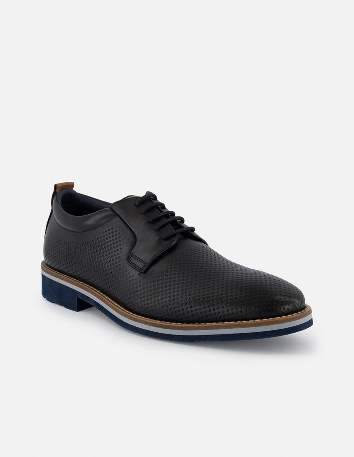 Blucher en piel napa picada color negro para hombre