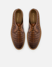 Blucher en piel napa trenzada color cuero para hombre