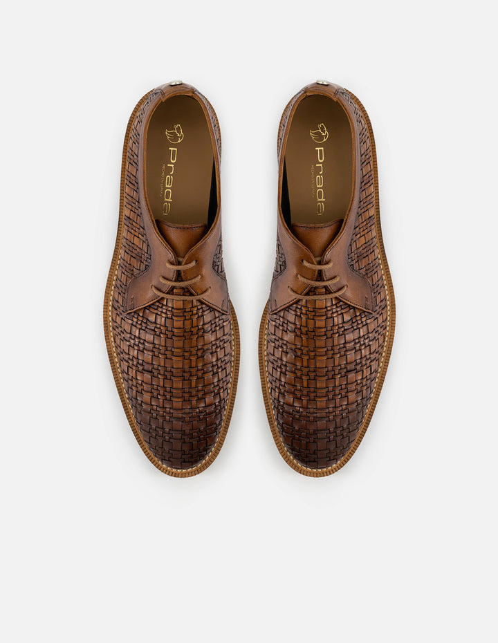 Blucher en piel napa trenzada color cuero para hombre