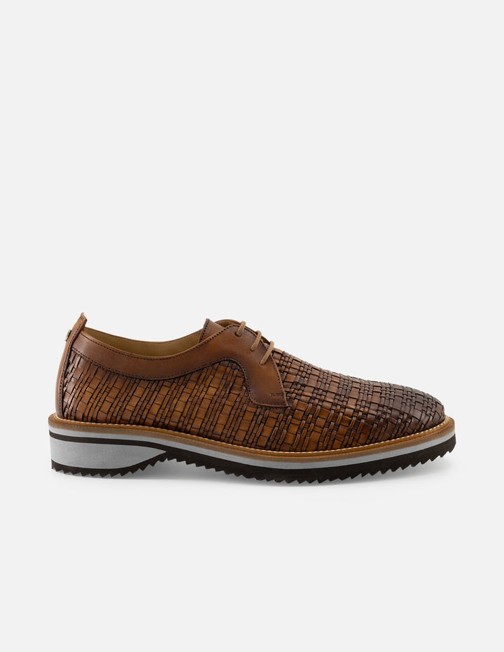 Blucher en piel napa trenzada color cuero para hombre