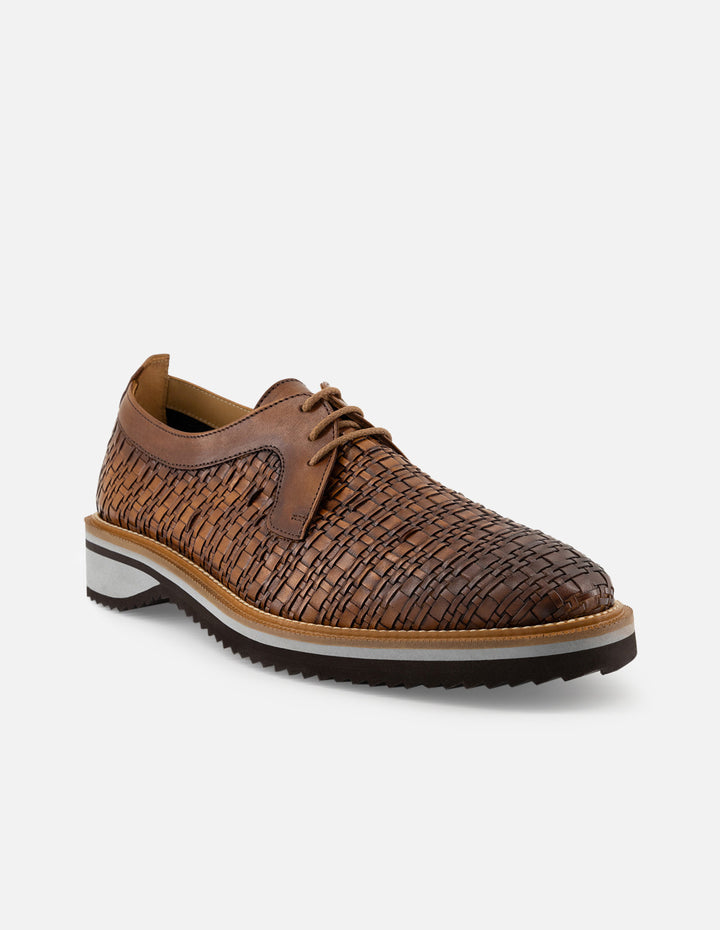 Blucher en piel napa trenzada color cuero para hombre