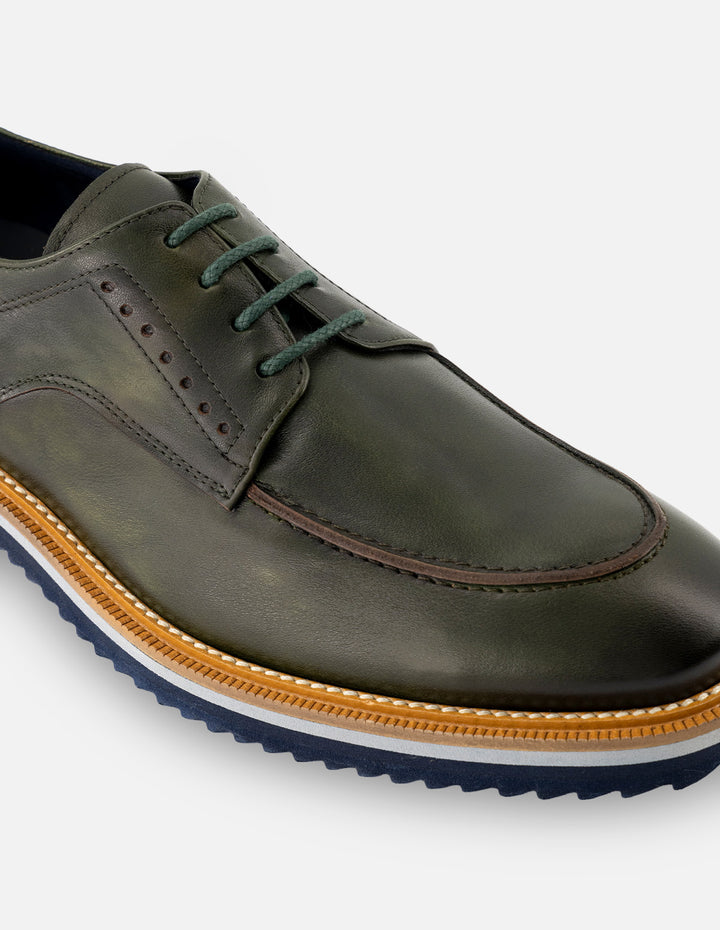 Blucher en piel napa color verde para hombre
