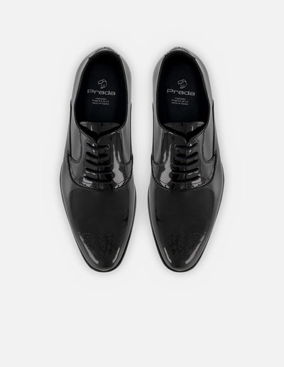 Oxford en piel charol color nagro con picado María para hombre
