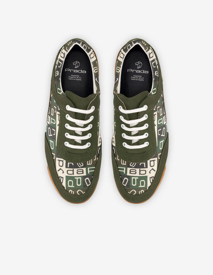 Tenis verdes de ante y textil para hombre con letras Prada