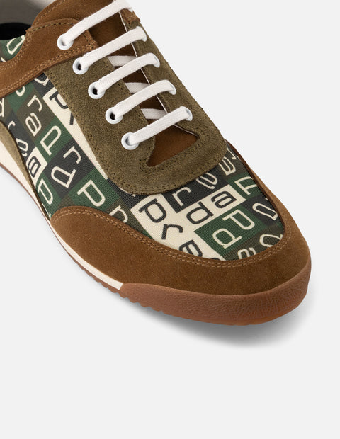 Tenis verdes de ante y textil para hombre con letras Prada