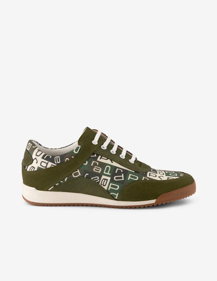 Tenis verdes de ante y textil para hombre con letras Prada