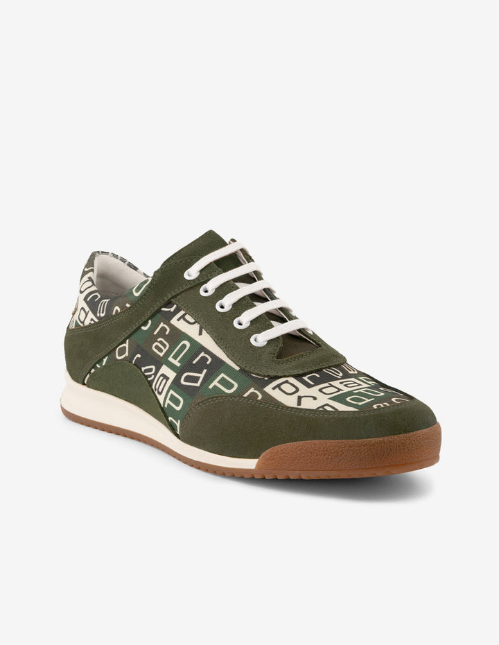 Tenis verdes de ante y textil para hombre con letras Prada