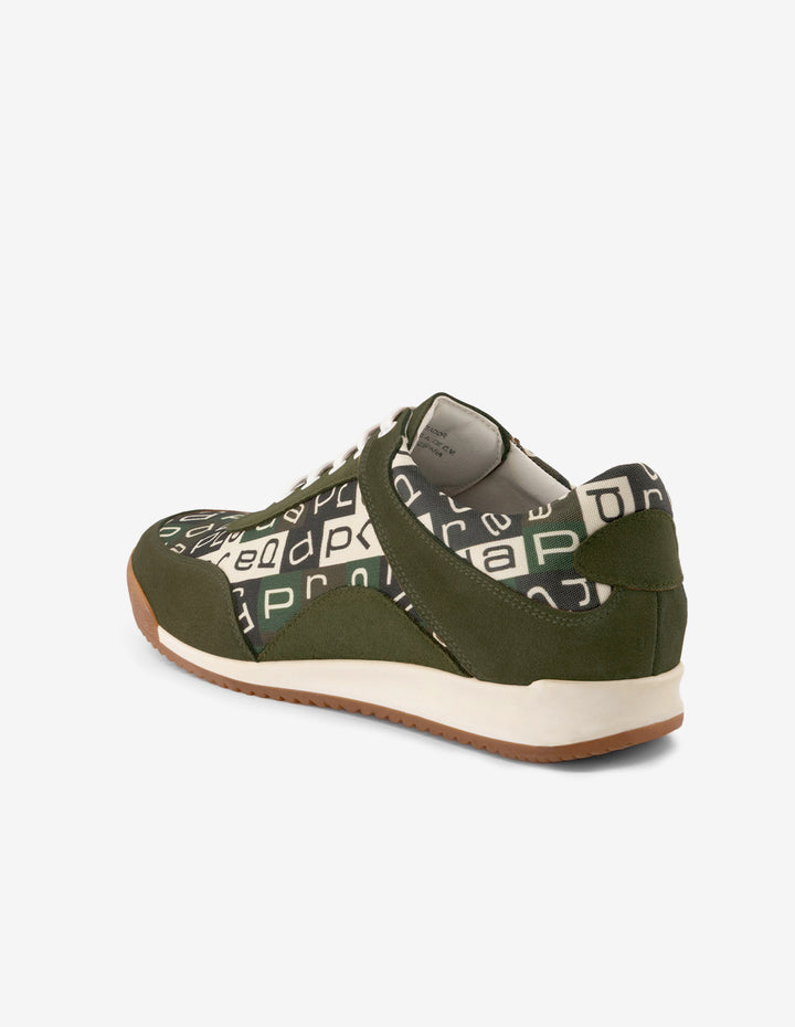 Tenis verdes de ante y textil para hombre con letras Prada