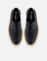 Zapato Blucher negro con piel trenzada para hombre