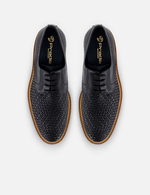 Zapato Blucher negro con piel trenzada para hombre
