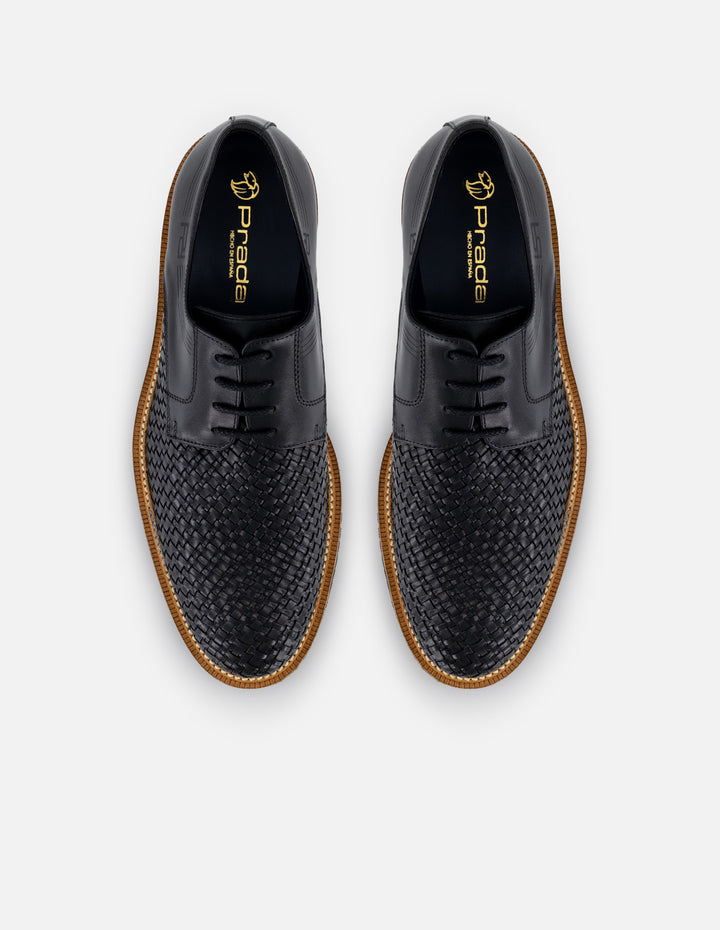 Zapato Blucher negro con piel trenzada para hombre