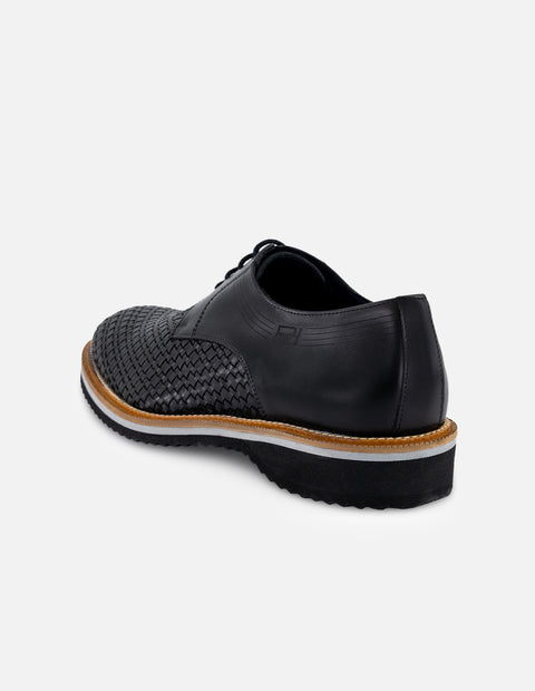 Zapato Blucher negro con piel trenzada para hombre