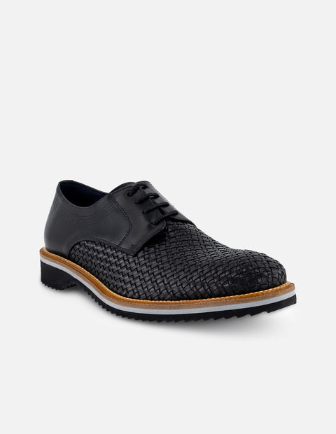 Zapato Blucher negro con piel trenzada para hombre