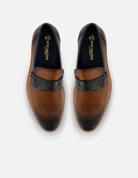 Mocasines café en piel para hombre con contraste de color