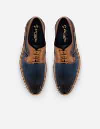 Zapato Blucher azul en piel para hombre con contraste de color