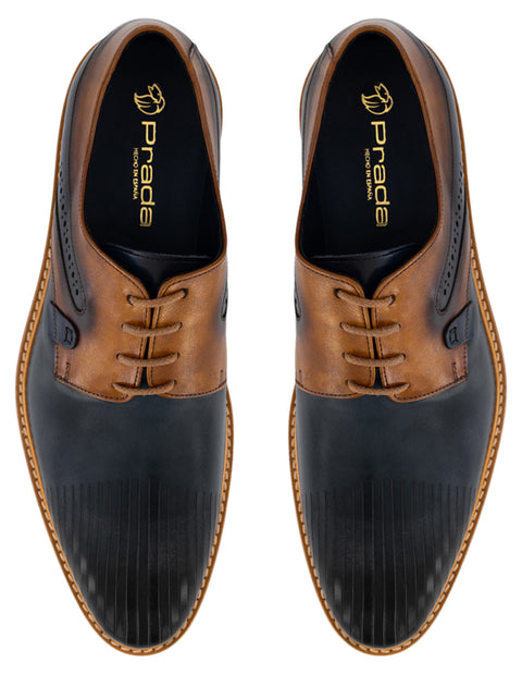 Zapato Blucher azul en piel para hombre con contraste de color