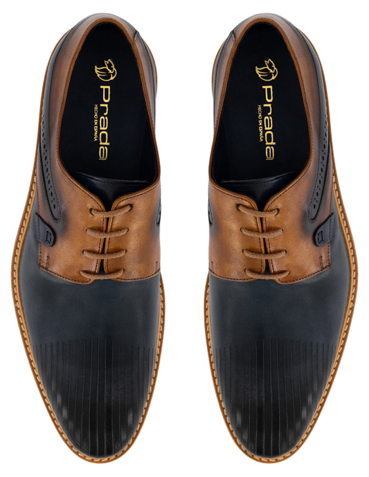 Zapato Blucher azul en piel para hombre con contraste de color