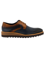 Zapato Blucher azul en piel para hombre con contraste de color