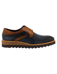 Zapato Blucher azul en piel para hombre con contraste de color