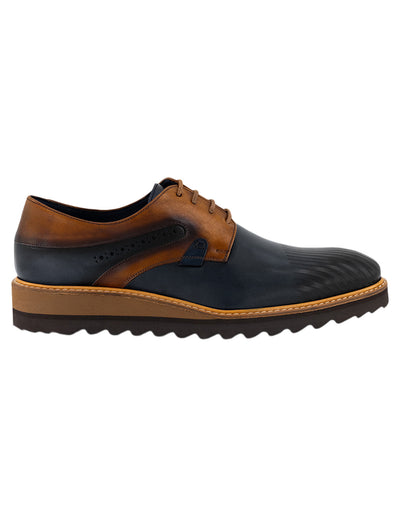 Zapato Blucher azul en piel para hombre con contraste de color